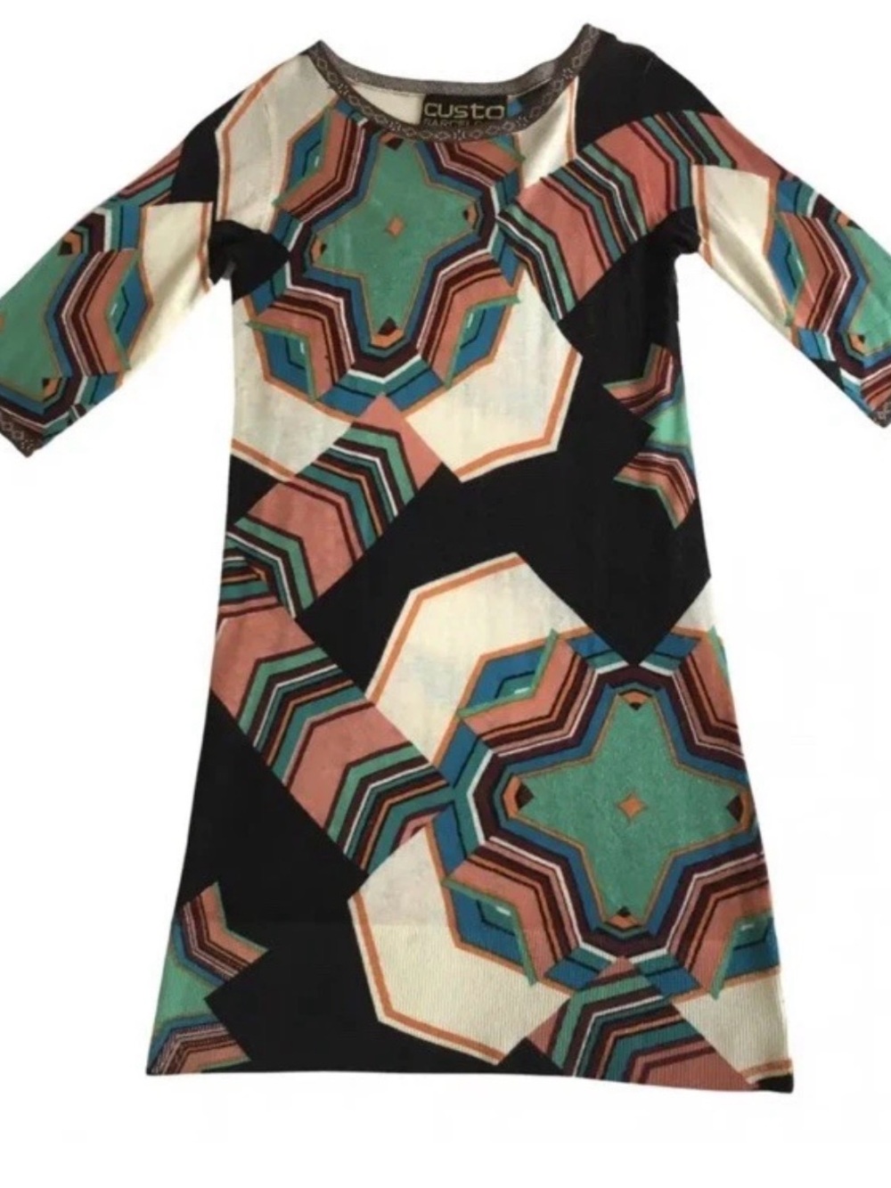 Vintage Custo Barcelona Geometric Knit Dress Size L Fits Small XS 90s Retro